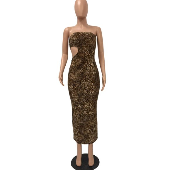 Leopard Print Strapless Bodycon - Picture 4 of 8